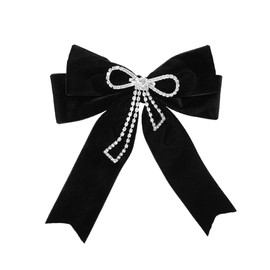 Rhinestones Bow Retro Velvet Ribbon Bowknot Pre-Tied Brooch Laple Pins Dainty Elegant Vintage Neck Tie Collar Jewelry for Women Ladies Girls Preppy Dresses Suit Shirt Pin Clothing Accessories