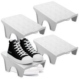 Wapasezyar Shoe Stacker, Shoe Organiser, Space Saving, Pack of 4 Shoe Organisers, Made of PP Material, Non-Slip, Organiser, Double Layer Shoe Stacker Set, Space-saving Shoe Storage
