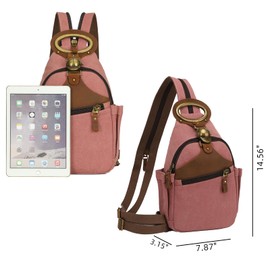 KouLi Buir Canvas Sling bag,Small Crossbody Backpack,Convertible Chest Bag Casual Daypack For Outdoor Cycling Hiking Travel (B3611-Rust Red-N)