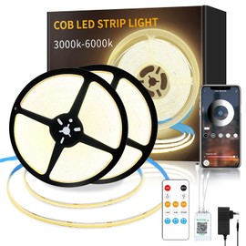 Yeewhale 30 m Dimmable COB LED Strip 24 V Flexible COB LED Strip Set, 3000 K Warm White Bright Under-Unit Light for Home Party DIY Decoration, App Control with Remote Control