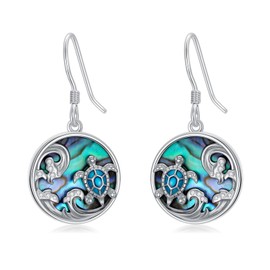 YYmqmq Sea Turtle Earrings for Women 925 Sterling Sliver Abalone Beach Dangle Earrings Ocean Jewelry Turtle Gifts for Girlfriend Mom