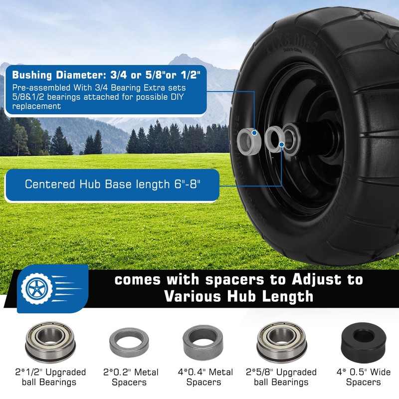 11x6.00-5 Flat Free Tire,2 Pack 11x6.00-5 Tires for Zero Turn