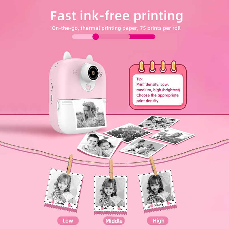 Andoer 3-in-1 Multifunctional Instant Camera Childeren's Instant Print Camera 2.4-inch