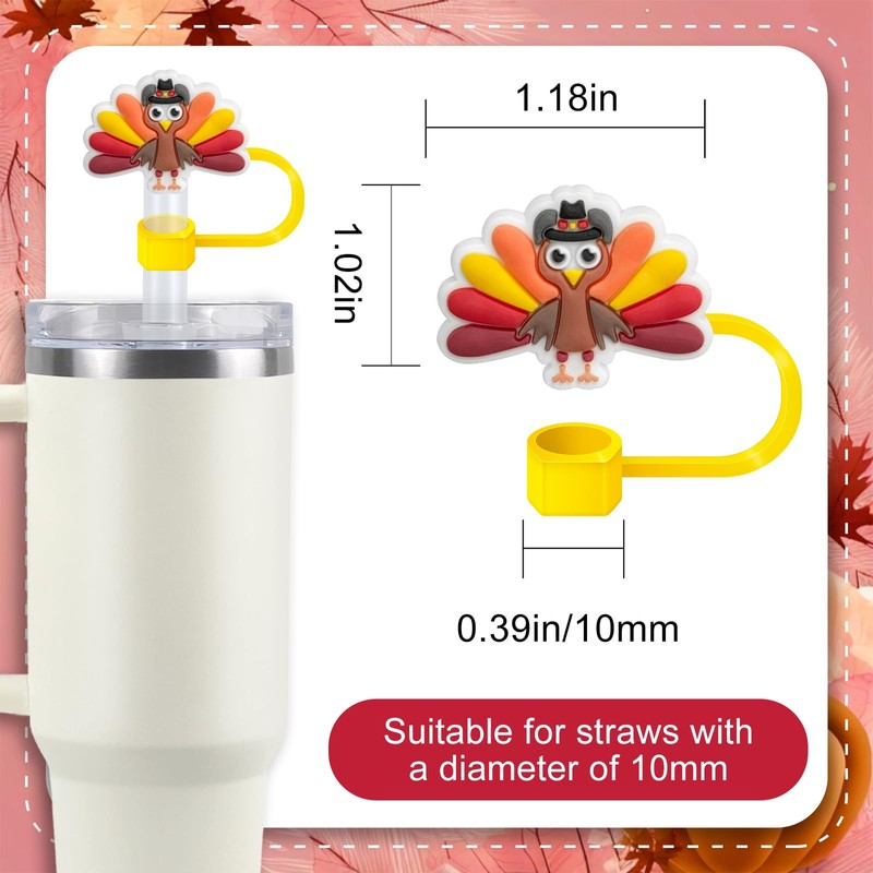 6 Pack Thanksgiving Straw Cover Cap for Stanely Cups 40oz