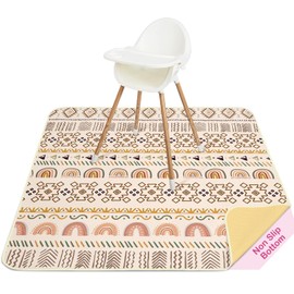 Unicorn Castle High Chair Splash Floor Mat, Waterproof Washable Slip Splash Mat for Under High Chair Food Catcher,Brown Geometry,107x117cm