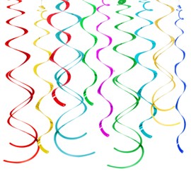 Colorful Ceiling Swirl Foil Decorations Hanging Plastic Streamer Themed Swirl Party Decoration for Wedding Thanksgiving Day Graduation Celebration, Pack of 28 (Multicolor 16)