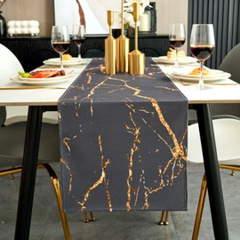 Jayusaror Table Runner Modern Autumn Grey and Gold Linen Marble Golden Texture Abstract Art Washable Table Runner for Coffee Dining Room Dresser Side Table Bedroom 13 x 72 Inch