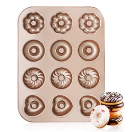 Beasea Donut Baking Pans, 1 Pack Nonstick Small Mini Doughnut Pans 12 Cavity Carbon Steel Bagel Oven Baking Tray Sheet
