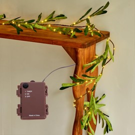 GUATTINE Olive Garland with Lights 6FT 96 LED Fairy Lights Battery Operated with Timer, Faux Vine with Lights for Decoration Inside Outside Christmas Valentines Wedding