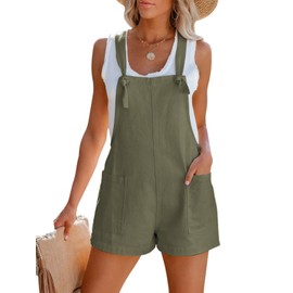 Aoudery Women's Summer Casual Sleeveless Rompers Loose Spaghetti Strap Cotton Shorts Overalls Jumpsuit with Pockets - Army Green XS