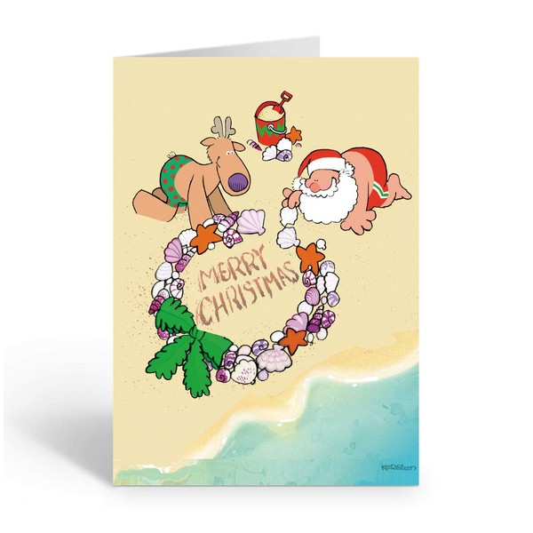 Beach Christmas Cards -Merry Christmas Beach Wreath - Boxed Card 18 Cards & Envelopes (Standard)