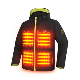 PTAHDUS Men's Heated Jackets 5 Heat Zones Battery Pack Included, with Hand Warmer Pocket(Black/Yellow, Medium)