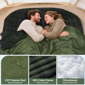 FORINBUY 0 Degree Flannel Double Sleeping Bag for Adults, Couples or Family - Winter Queen Size Waterproof & Warm 2-Person Sleeping Bag for Cold Weather Camping, RV Travel