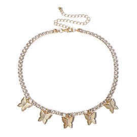 Chennie Rhinestone Choker Necklaces Gold Crystal Butterfly Choker Necklace Fashion Clavicle Chain Party Bling Chain Jewerly for Women and Girls