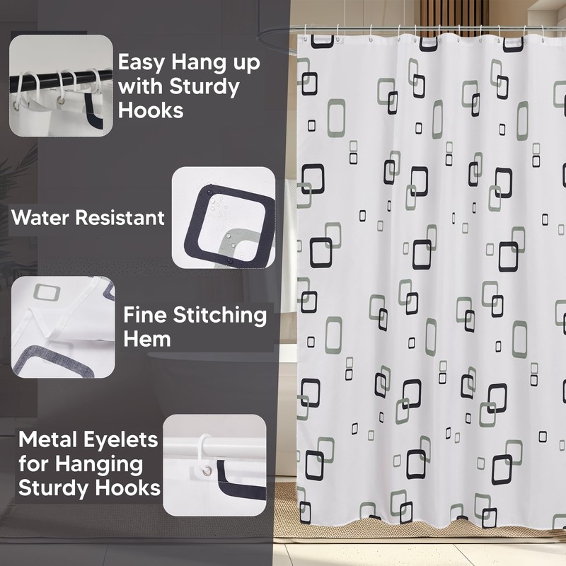 WedDecor Shower Curtains Grey and White Squares 180 x 200