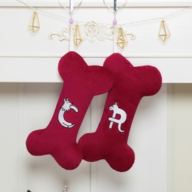 Beyond Your Thoughts - Medias de Navidad con monograma personalizado para mascotas con bordado inicial para mascotas, paquete de 1 bolsa de adorno duradera para decoraciones familiares con letra T