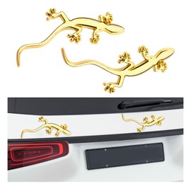 Dickno 2 PCS Gecko Car Stickers, Fashion 3D Gecko Shape Metal Badge Decal, Auto Window Door Bumper DIY Decoration Emblem Sticker, Universal Vehicle Exterior Decor Accessories (Golden)