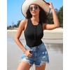 Charmo Ribbed Swimsuits Button Racerback Womens Rashguard Long Torso Swim