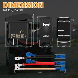 DaierTek Momentary Rocker Switch 12V 20A Marine Horn Button Switch Waterproof Horn Toggle Switch 12 Volt Red LED 5 Pin SPST for Polaris Ranger UTV RZR UTV Car Boat