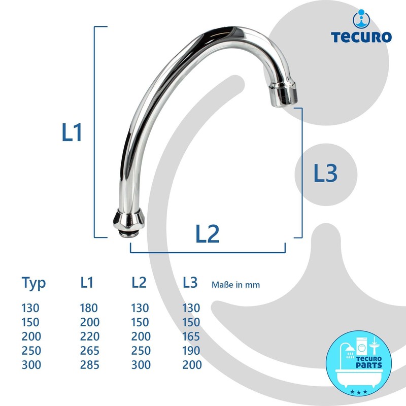 tecuro HU Spout for Standing and Wall Fittings Chrome-Plated Stainless