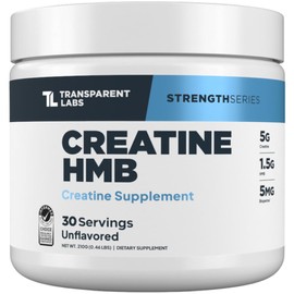 Transparent Labs Creatine HMB - Creatine Monohydrate Powder with HMB for Muscle Growth, Increased Strength, Enhanced Energy Output, and Improved Athletic Performance - 30 Servings, Unflavored