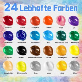 Fmtasx Acrylic Paint Set 24 x 25 ml | Acrylic Paint Set with 10-Piece Brush | Waterproof Acrylic Paint for Painting Canvas, Wood, Clay & Stones, Model Making