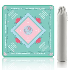 CAISATEQ Mahjong Mat for Table with Rules - 31.5x31.5 Inch Premium Velvet Gaming Mat, Non-Slip Noise Reducing Surface & Deluxe Gray Storage Pouch - Table Protector for American Mahjong/Board Games