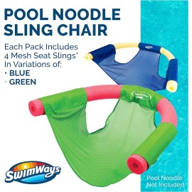 Swimways Noodle Sling Floating Pool Chair Mesh Seat Green Blue Ages 5 Up