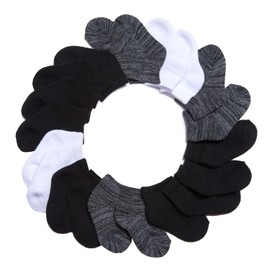 Nuby Infant Boys Basics 10-Pack Half Cushion Low Cut Baby Socks, Black/White/Dark Grey, 6-12 Months