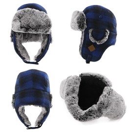 Comhats Trapper Hat Aviator Earflap Hat Faux Fur Warm Winter Hat for Women Men Pilot Russian Ushanka Hats Blue