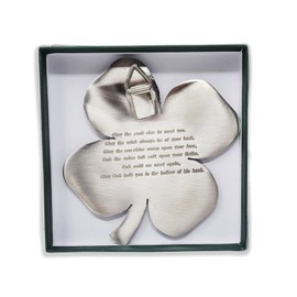Exclusively Irish Clover Lucky Clover Wall Hanging with Irish Blessing, Satin Nickel 11x11cm