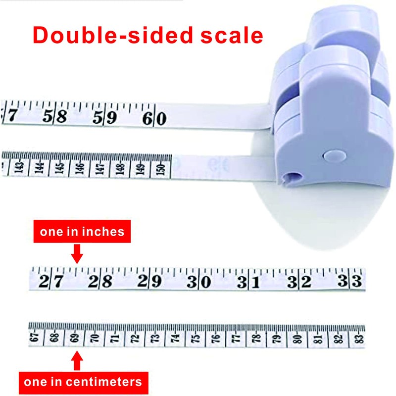 Body Measuring Tape 150cm, Automatic Snap-in Retraction, Dual-Sided Metric/Imperial Scale,