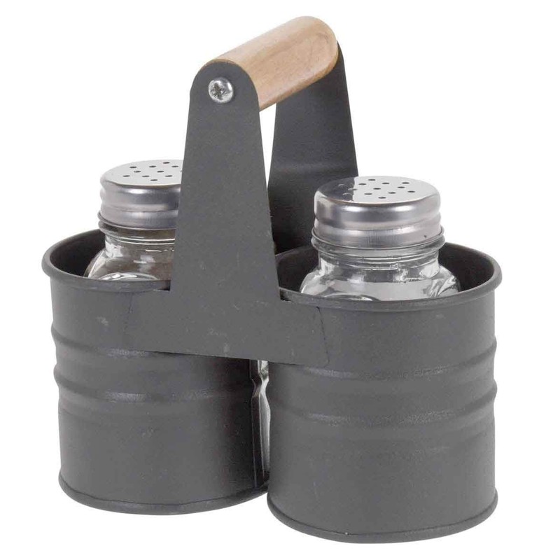 Glass Salt and Pepper Shakers with Metal Storage Stand