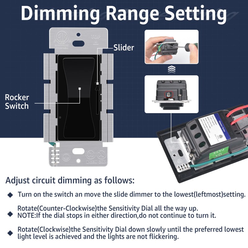 GREENCYCLE 8PK Black Dimmer Light Switch LED CFL 3-Way LED