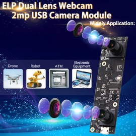 ELP 1080P Dual Lens USB Camera Module 3D Stereo PC Camera for Computer Mini UVC USB2.0 Webcam Board M9 90Degree Lightburn Camera AR0330 Binocular Camera Video Industrial USB Surveillance Camera