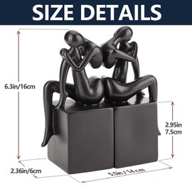 Xmeden Black Book Ends Decorative, Girl Thinker Design, Modern Bookends for Shelves, Non-Skid Heavy Duty Resin Book Stopper for Books,Bookends with Base, Resin, 1Pair/2Piece