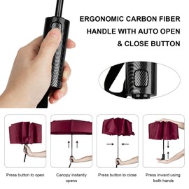 ZUOYOUZ Windproof Travel Umbrella,10 Ribs Folding,Lightweight,Sturdy,Strong and Automatic Vented Double Canopy Easy Automatic Open/Close Reflective Strip Umbrella for Men & Women