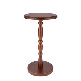 SANY DAYO HOME 12" Real Wood Round Drink Table, Small Pedestal Side Table with Decorative Beaded Design, Accent End Table for Living Room and Bedroom, Brown