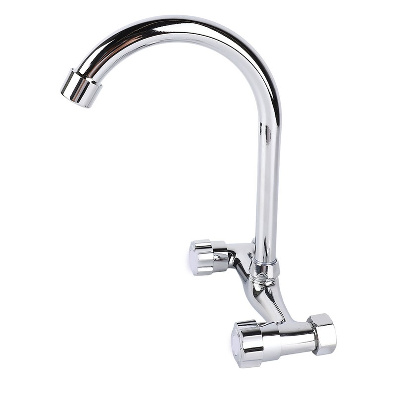 Wall Mount Kitchen Stainless Steel Smooth Surface 2 Handles Faucet