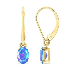 GOODSTONE JEWELS Blue Opal Dangle Drop Earrings for Women Oval Shape | Leverback Earrings | 925 Sterling Silver & Yellow Gold Plated Hypoallergenic Minimalist Jewelry | October Birthstone Jewelry Gift for Her
