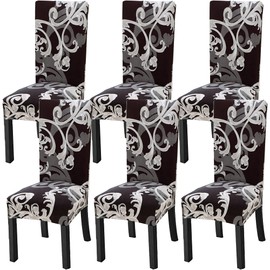 Yiaizhuo Chair Covers for Dining Room Set of 6 Pack Slipcovers High Back Chairs Cover Stretch Slipcover Flower Dark Brown