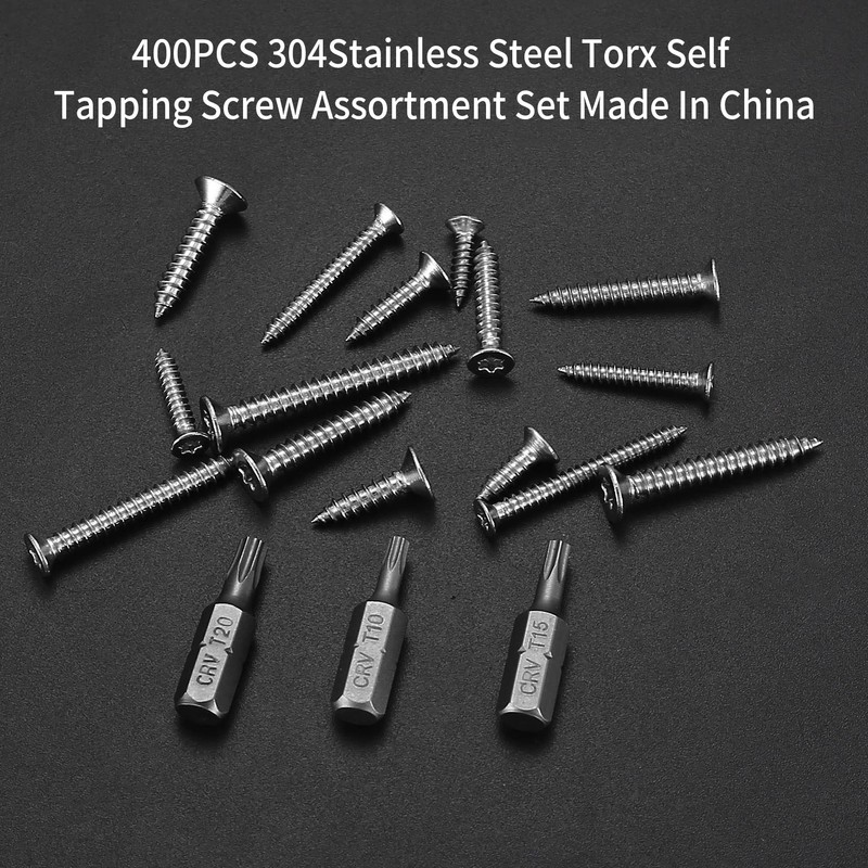 Set of 400 Self-Tapping Screws Assortment Set, Tapping Screws with