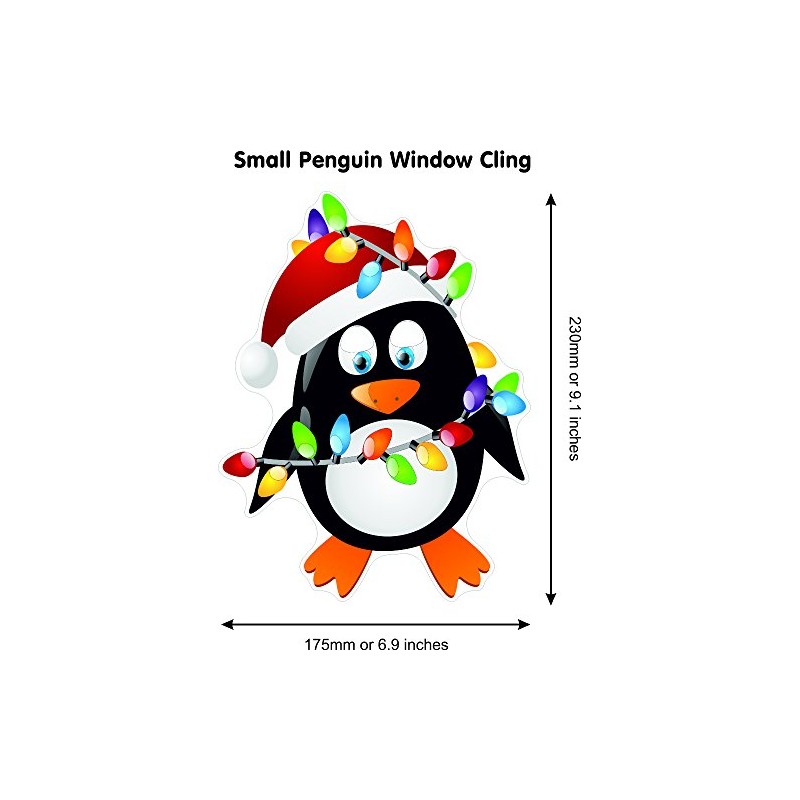 Christmas Penguin High Quality Double-Sided Window Cling with 20 Snowflakes