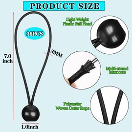 Ball Bungee Cord, 6 Inch Heavy Duty Bungee Cord Balls Canopy Tarp Tie Down for Camping, Tents, Cargo,Holding Wire and Hoses, Patio Umbrellas, Awning,Shelter 36 Pcs
