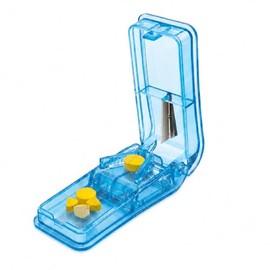 Portabs Set Cortador de Pastillas con Divisor Preciso + Llavero Pastillero de Aluminio Portátil | Para Vitaminas, Tabletas y Medicamentos Diarios (Azu