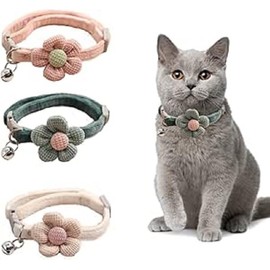 3 PCS Kitten Collar with Bell Cat Collar with Flower Charms Adjustable Suede Cute Cat Collar for Puppy or Cat (Pink, White, Green, One Size)