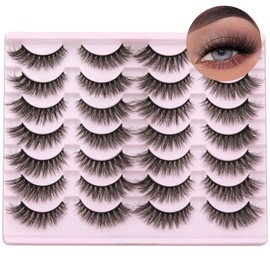 Wispy Mink Lashes Natural False Eyelashes Fluffy 16mm Cat Eye Lashes Pack 5D 14 Pairs Fake Eyelashes by TNFVLONEINS | TNFVLONEINS