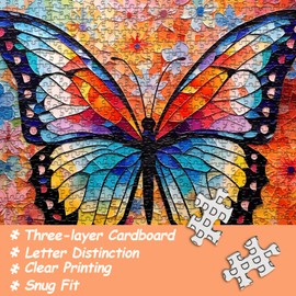 Butterfly Puzzles for Adults 1000 Pieces, Flower Puzzle Butterfly Mosaic Puzzles Aesthetic Art Hard, Colorful Impossible Challenging Jigsaw Puzzles