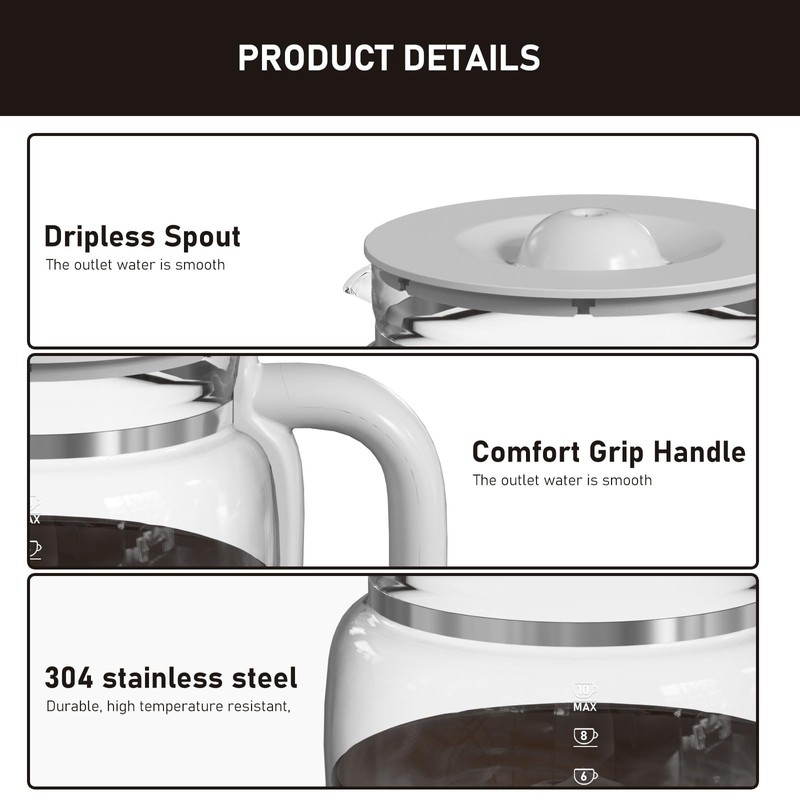 DCGC01 10-Cups Replacement Glass Carafe Pot Compatible with Smeg DCGC01