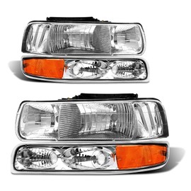 ADCARLIGHTS Headlight Assembly for 1999 2000 2001 2002 Chevy Silverado 1500 2500/2001 2002 Chevy Silverado 1500HD 2500HD 3500/2000-2006 Tahoe Suburban 1500 2500 Chrome Housing Amber Reflector Pair